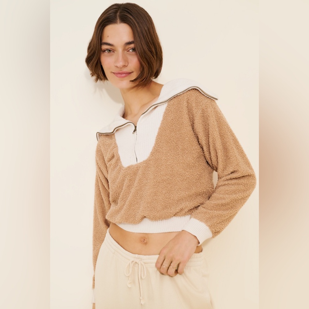 Dolan Sherpa Half Zip Pullover Neutral Colorblock Fleece Women’s Large - Picture 3 of 8